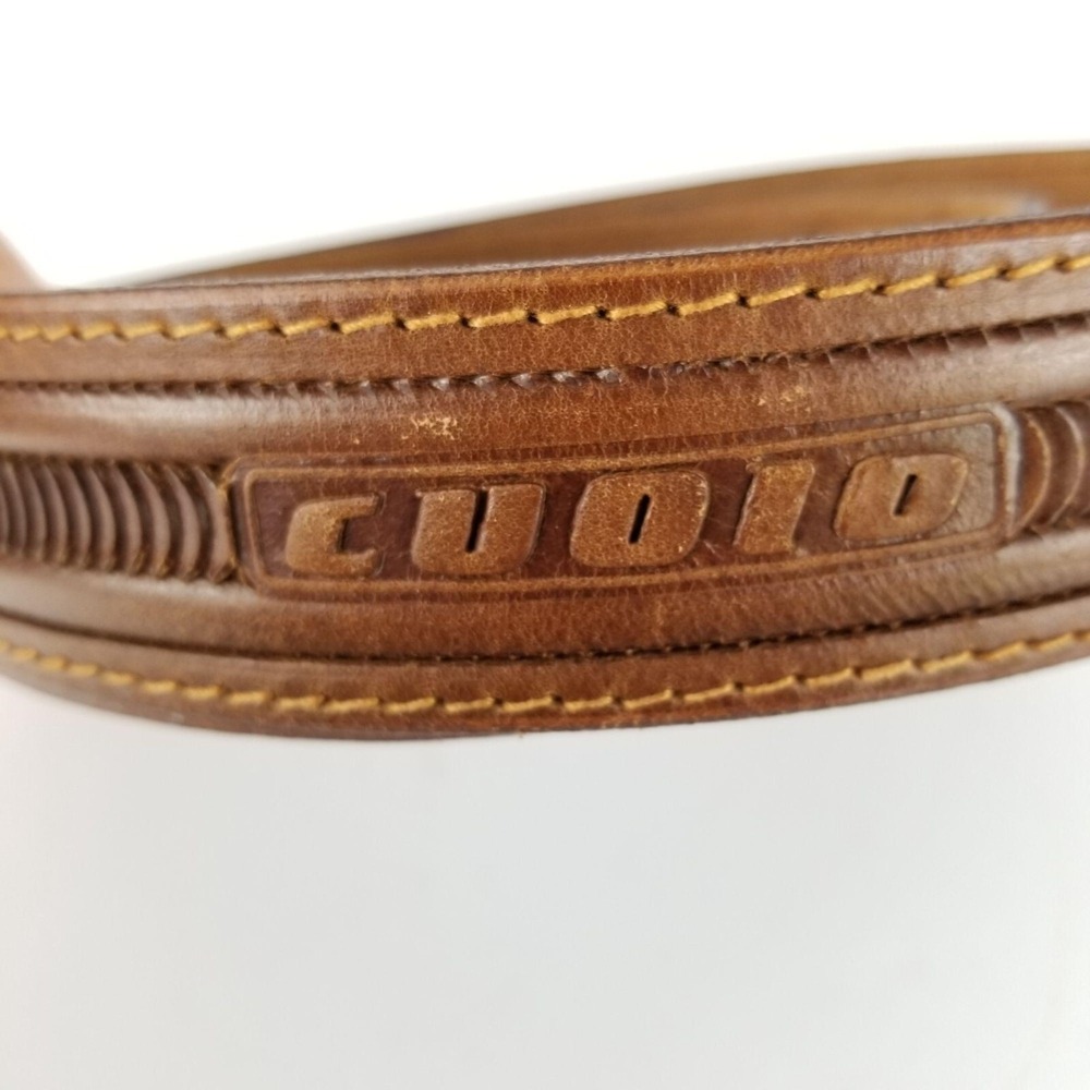 Vintage Cuoio Brown Leather Belt Made in Italy Embossed Gold Buckle 53in 135cm